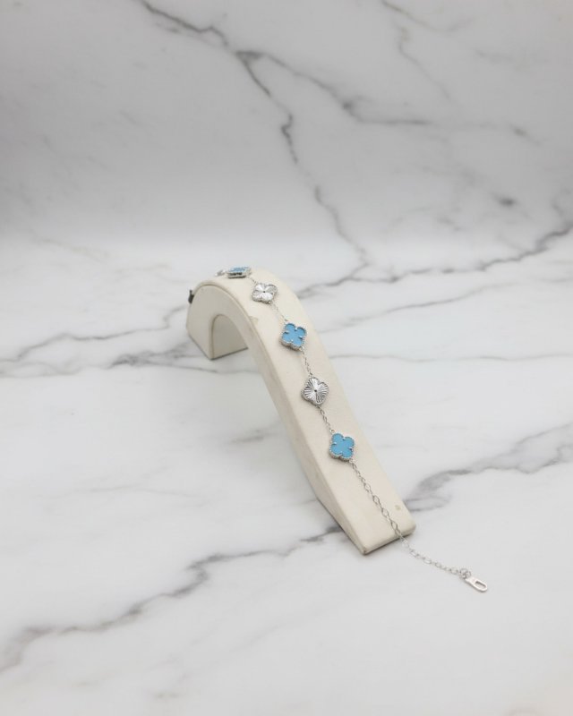 Gourmette Vn cleef 5 fleurs argent et Bleu 